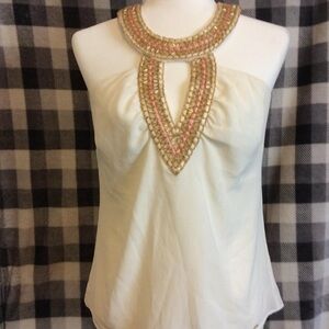 Bebe Cream Sleeveless Embellished Blouse